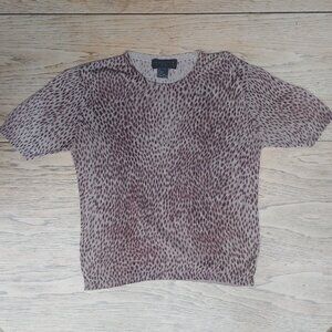 August Silk 100% silk knit animal print lightweight sweater top Large brown